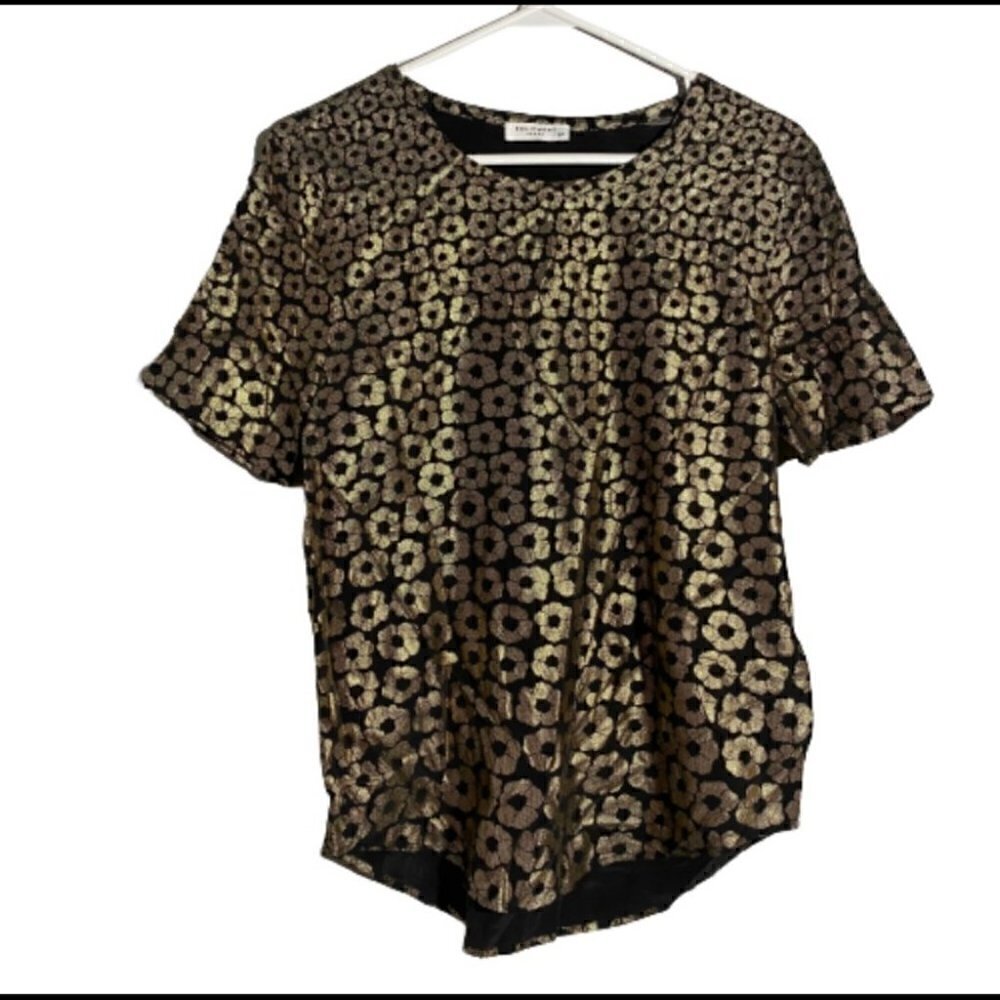 Equipment Gold Floral Silk Short Sleeve Blouse